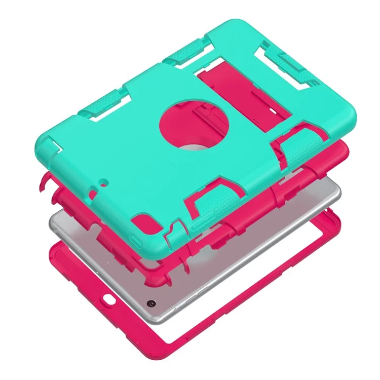 Kickstand PC Silicone Hybrid Armor Protective Cover for iPad mini 3 2 1 - Cyan / Rose