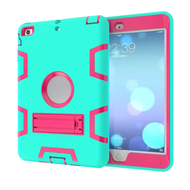 Kickstand PC Silicone Hybrid Armor Protective Cover for iPad mini 3 2 1 - Cyan / Rose