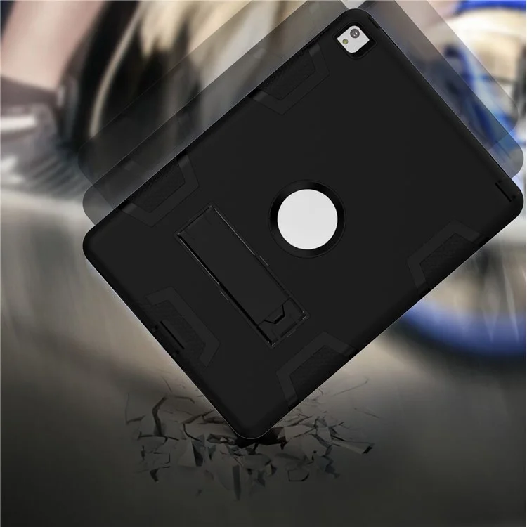 For iPad Air 2 Armor Defender PC Silicone Hybrid Kickstand Case Cover - All Black