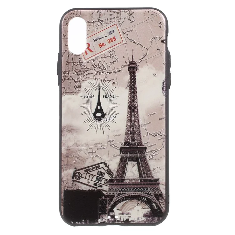 Soft Embossed Pattern Printing TPU Protective Cell Phone Case for iPhone X/10 5.8 inch - Eiffel Tower