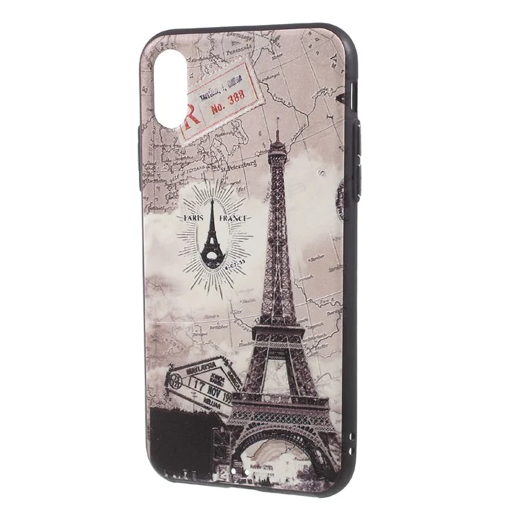 Soft Embossed Pattern Printing TPU Protective Cell Phone Case for iPhone X/10 5.8 inch - Eiffel Tower