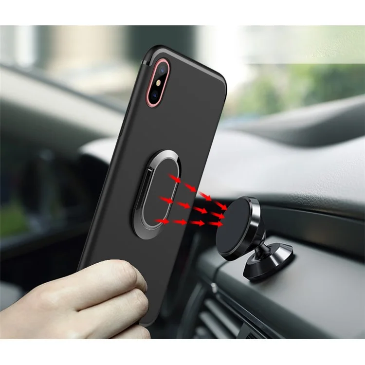 Magnetic Finger Ring Kickstand Matte TPU Case for iPhone X/Ten 5.8 inch - Black