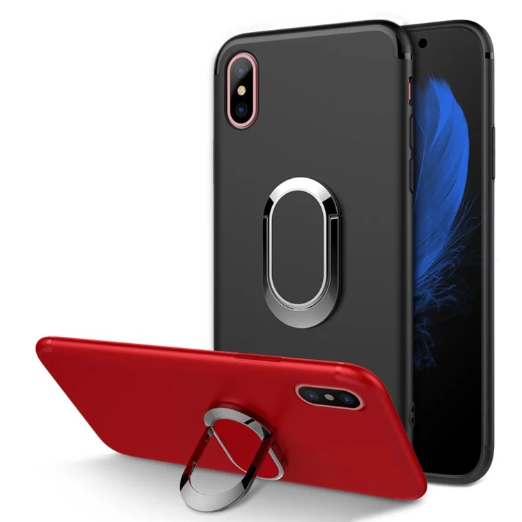 Magnetic Finger Ring Kickstand Matte TPU Case for iPhone X/Ten 5.8 inch - Black