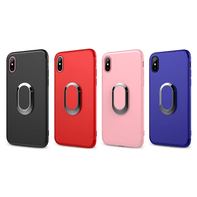 Magnetic Finger Ring Kickstand Matte TPU Case for iPhone X/Ten 5.8 inch - Black