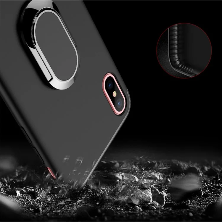 Magnetic Finger Ring Kickstand Matte TPU Case for iPhone X/Ten 5.8 inch - Black