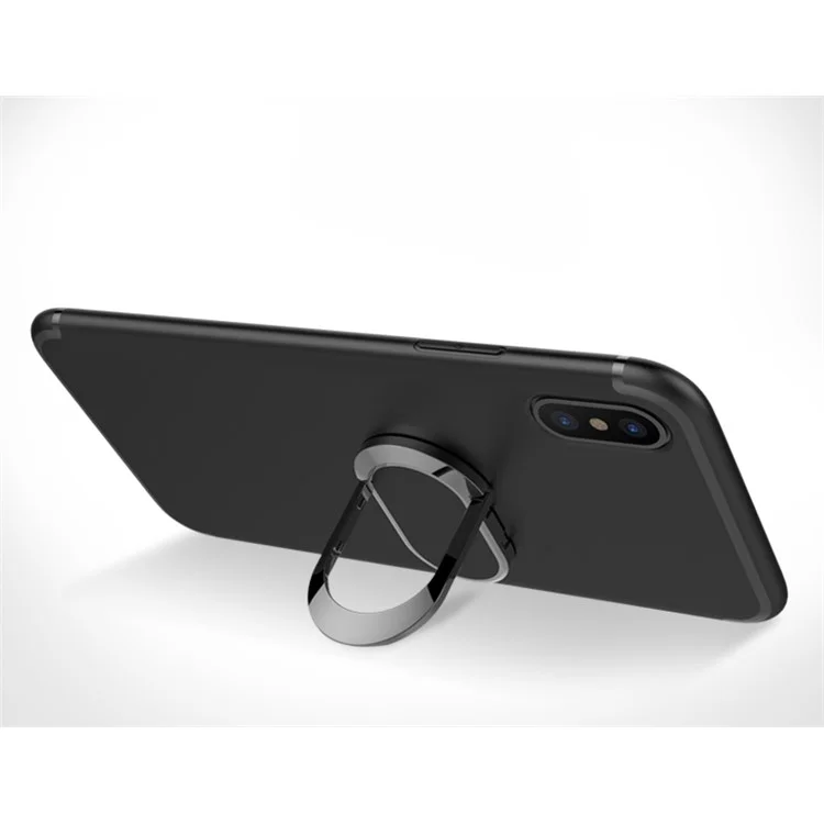 Magnetic Finger Ring Kickstand Matte TPU Case for iPhone X/Ten 5.8 inch - Black