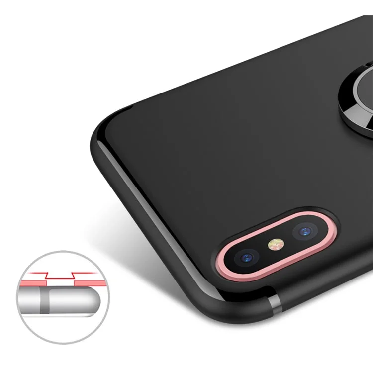 Magnetic Finger Ring Kickstand Matte TPU Case for iPhone X/Ten 5.8 inch - Black
