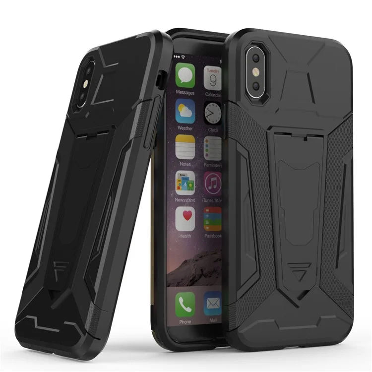 PC + TPU Hybrid Armor Case with Kickstand for iPhone X 5.8 inch - Black