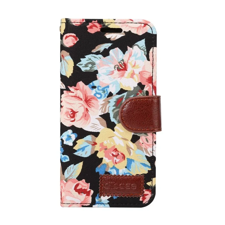 Flower Cloth Skin Card Holder Leather Stand Case for iPhone X 5.8 inch - Black
