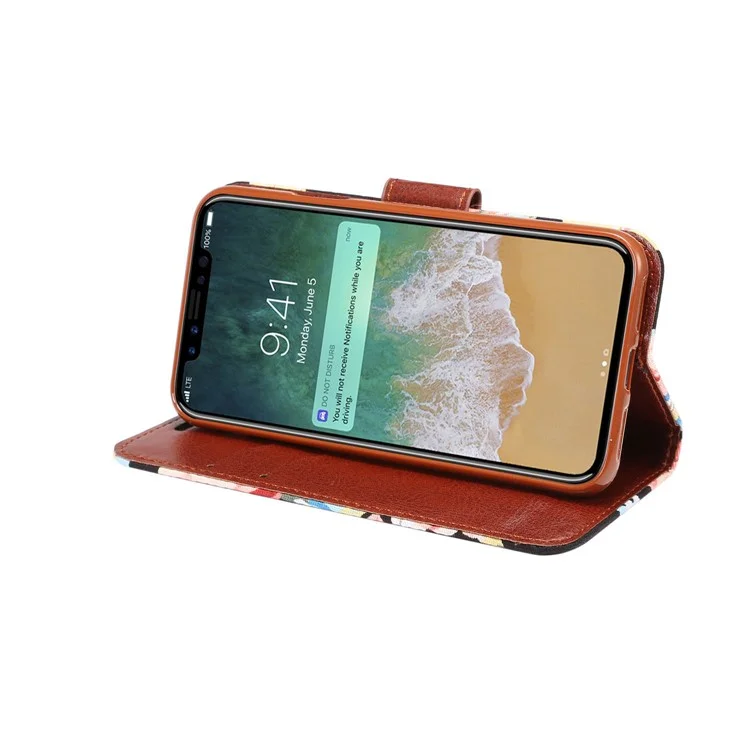 Flower Cloth Skin Card Holder Leather Stand Case for iPhone X 5.8 inch - Black