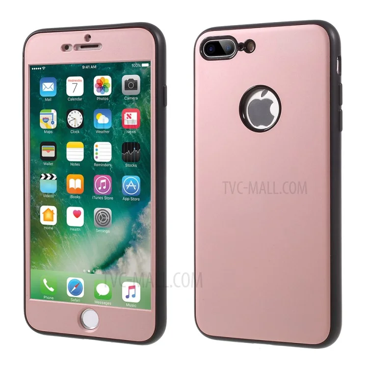 Rubberized Wrapped Edges TPU+PC Phone Shell for iPhone 8 Plus / 7 Plus - Rose Gold