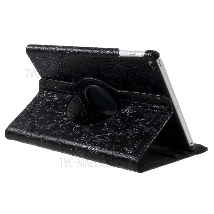 Funda De Cuero Del Soporte Rotativo De 360 ​​grados Del Patrón De Grapevine Para IPad 9.7 Pulgadas (2018) /9.7 Pulgadas (2017) - Negro