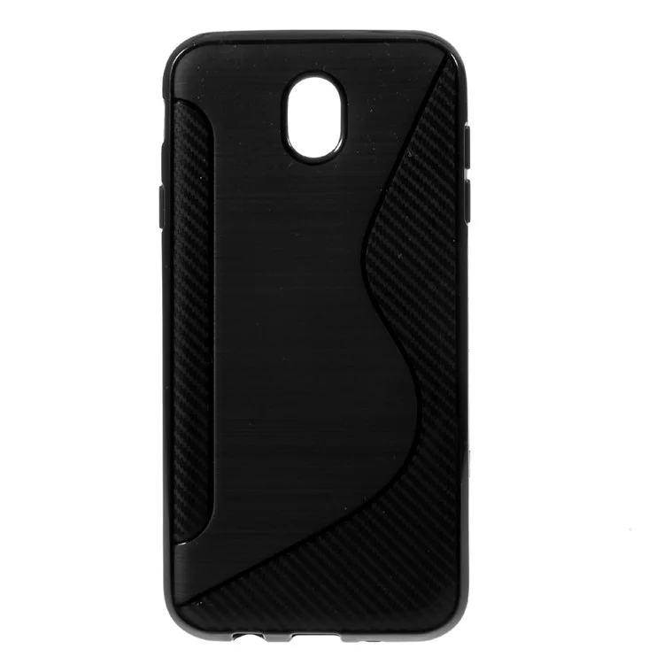 S Shape Carbon Fiber Brushed TPU Soft Cover for Samsung Galaxy J7 (2017) EU Version / J7 Pro (2017) - Black