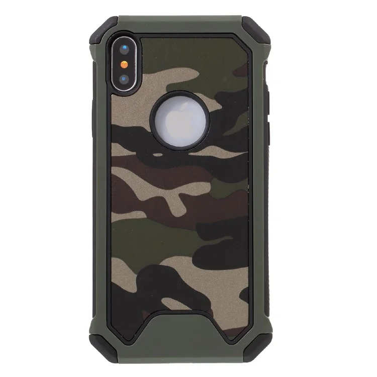 Camouflage Leather Coated PC TPU Combo Case Shell for iPhone X 5.8 inch - Green