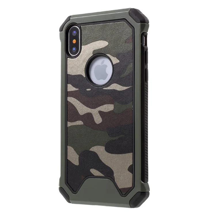 Camouflage Leather Coated PC TPU Combo Case Shell for iPhone X 5.8 inch - Green