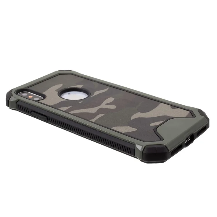 Camouflage Leather Coated PC TPU Combo Case Shell for iPhone X 5.8 inch - Green