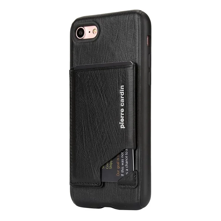 PIERRE CARDIN Genuine Leather Coated Card Slot TPU Mobile Phone Case for iPhone SE (2020) / SE (2022) / 8 / 7 4.7 inch - Black