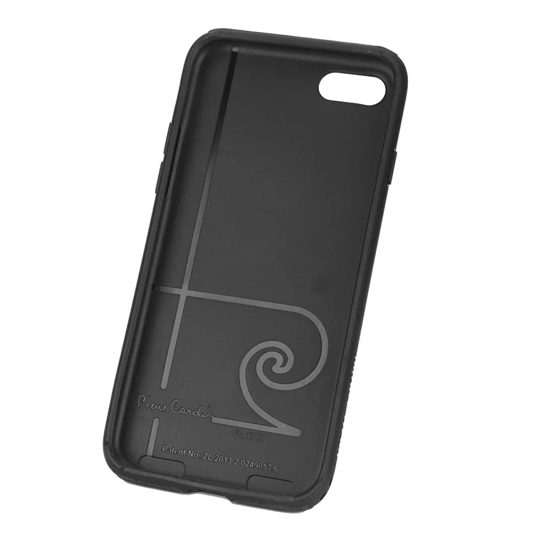PIERRE CARDIN Genuine Leather Coated Card Slot TPU Mobile Phone Case for iPhone SE (2020) / SE (2022) / 8 / 7 4.7 inch - Black