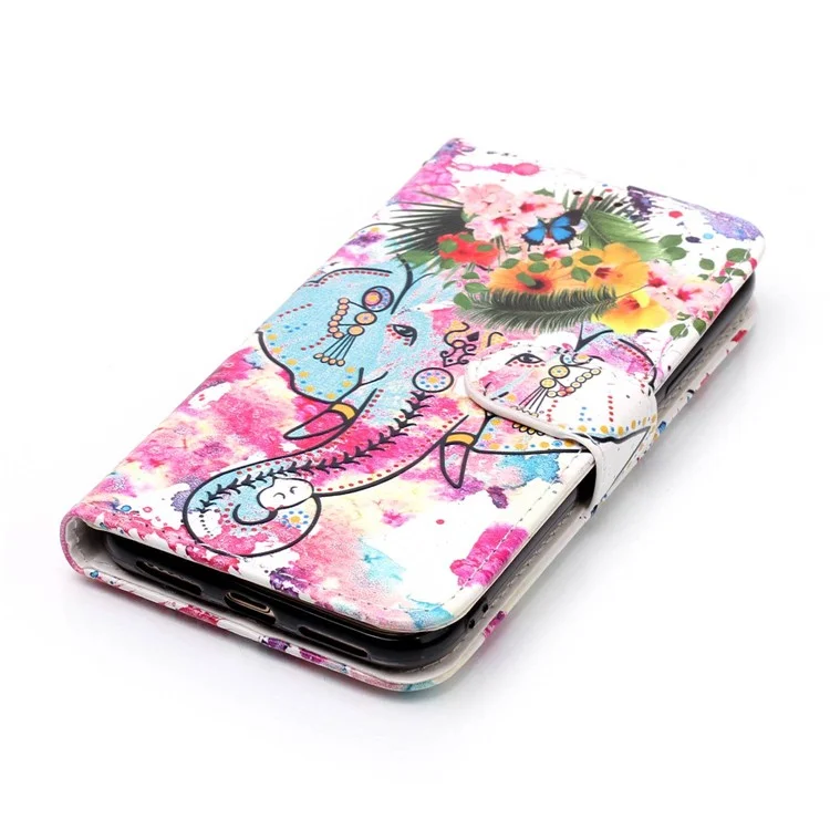 Pattern Printing Embossed Leather Magnetic Phone Case for iPhone X 5.8 inch - Elephant