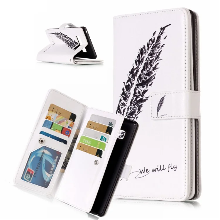 Embossing Pattern Printing Leather Wallet Magnetic Stand Cover for iPhone X 5.8 inch - Black Feathers