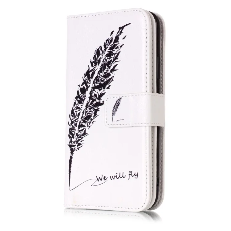Embossing Pattern Printing Leather Wallet Magnetic Stand Cover for iPhone X 5.8 inch - Black Feathers