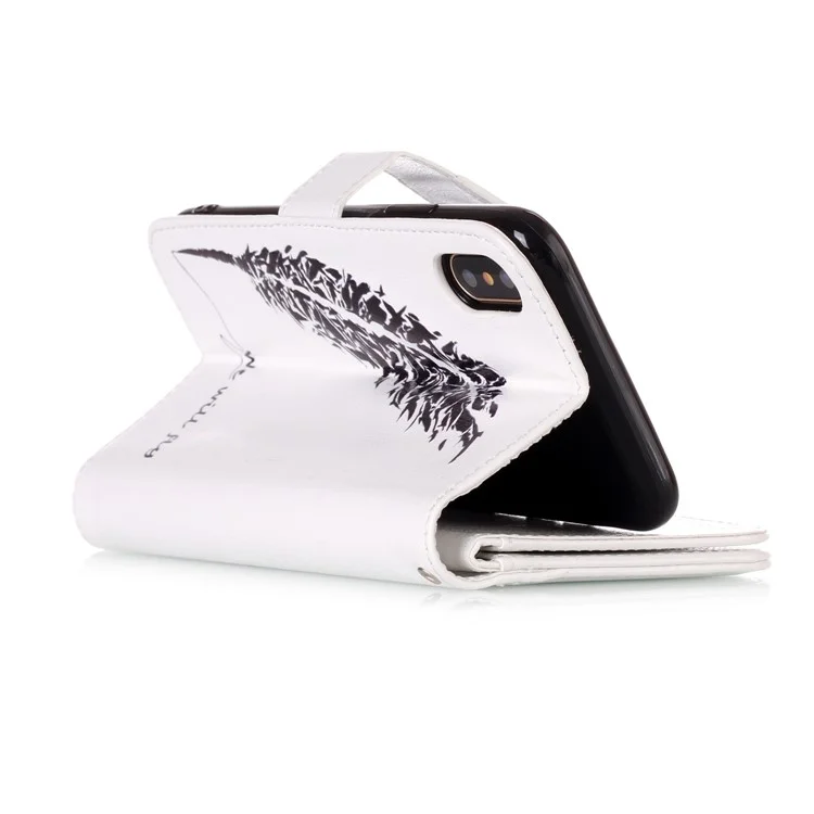 Embossing Pattern Printing Leather Wallet Magnetic Stand Cover for iPhone X 5.8 inch - Black Feathers