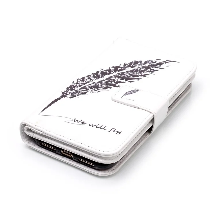 Embossing Pattern Printing Leather Wallet Magnetic Stand Cover for iPhone X 5.8 inch - Black Feathers