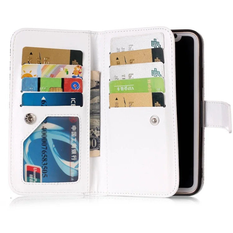 Embossing Pattern Printing Leather Wallet Magnetic Stand Cover for iPhone X 5.8 inch - Black Feathers