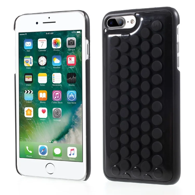 For iPhone 8 Plus / 7 Plus Silicone Bubble Wrap Pop Case PC Mobile Cover - Black
