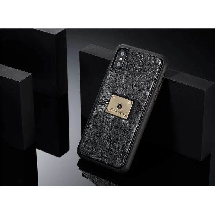 CASEME Detachable 2-in-1 Split Leather Wallet Case for iPhone X 5.8 inch - Black
