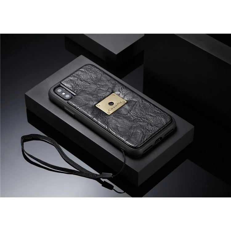 CASEME Detachable 2-in-1 Split Leather Wallet Case for iPhone X 5.8 inch - Black