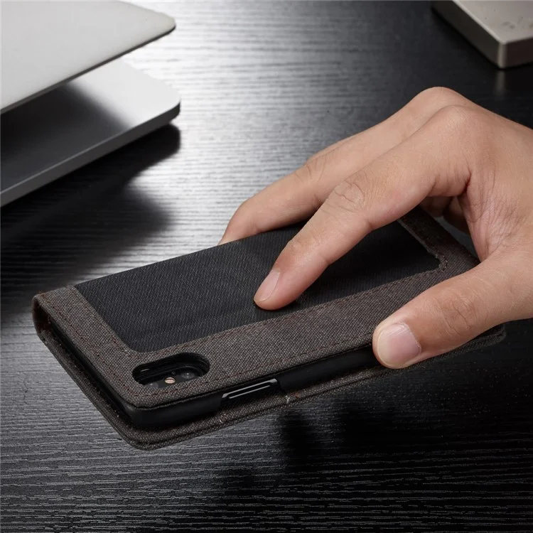 CASEME Canvas Leather Stand Wallet Case for iPhone X - Black