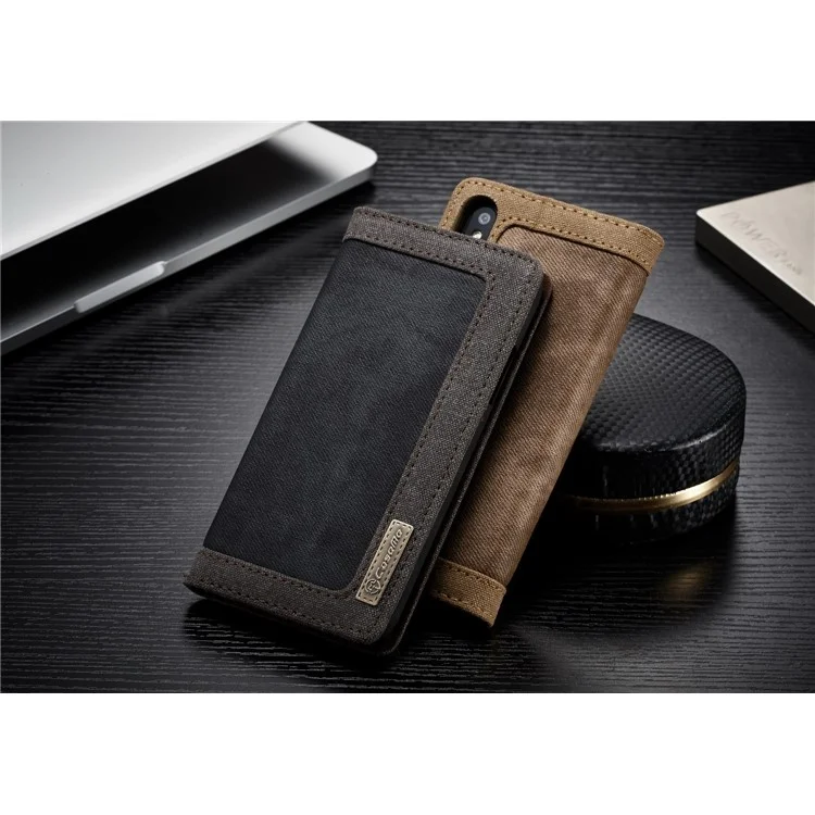 CASEME Canvas Leather Stand Wallet Case for iPhone X - Black