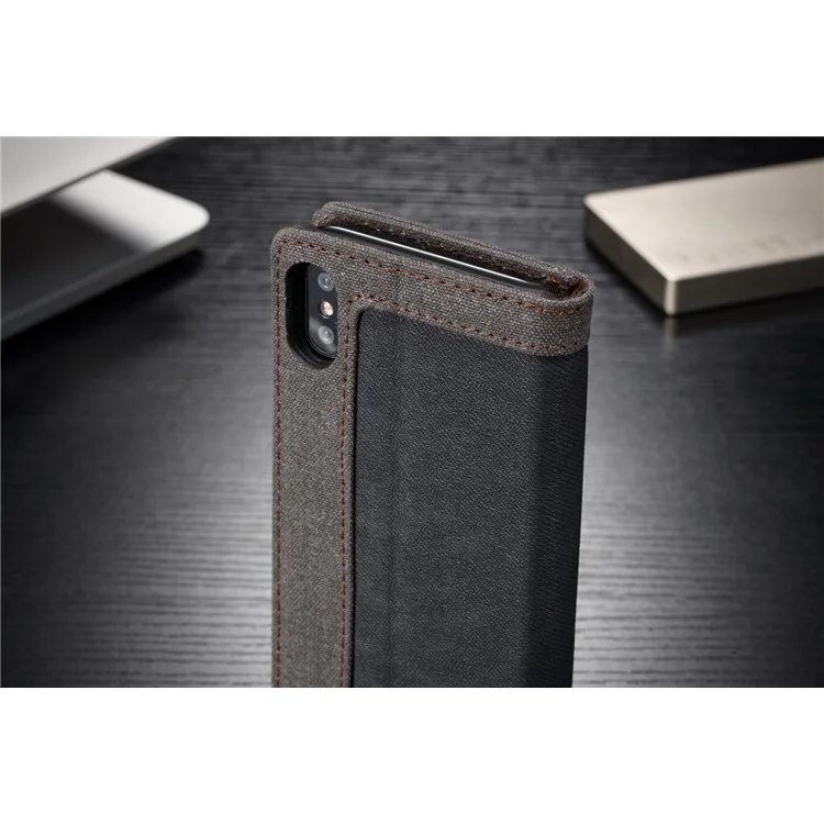 CASEME Canvas Leather Stand Wallet Case for iPhone X - Black