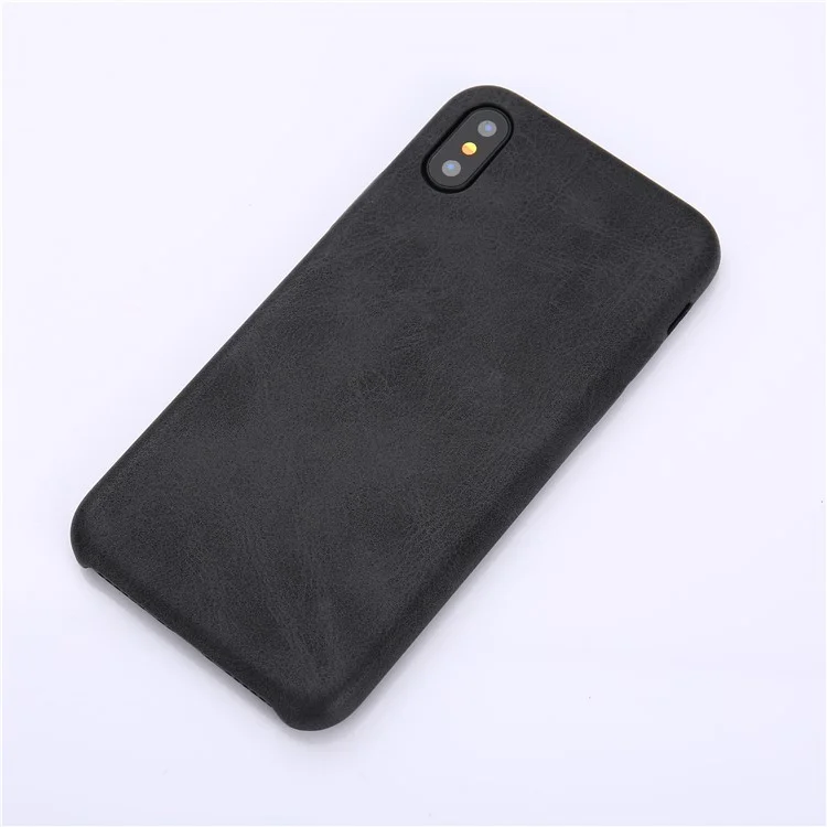Retro Style Leather Coated PC Back Case for iPhone X 5.8 inch - Black