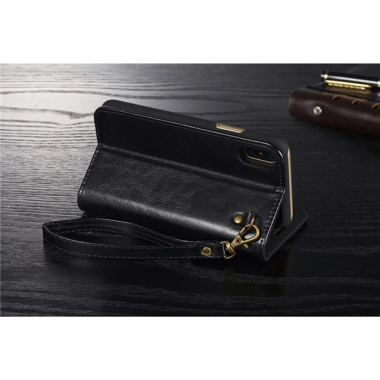 DG.MING Detachable 2-in-1 Genuine Leather Phone Case for iPhone X 5.8 inch - Black