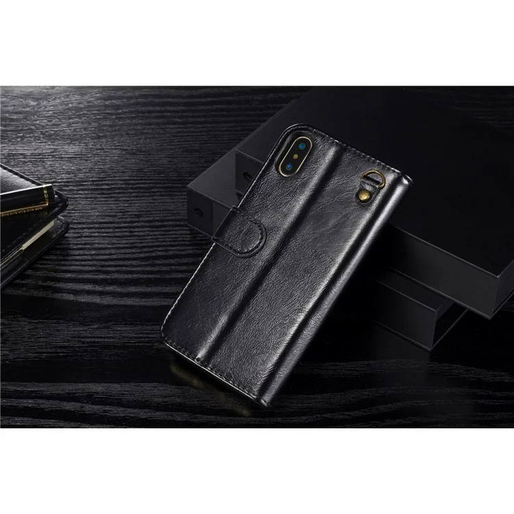 DG.MING Detachable 2-in-1 Genuine Leather Phone Case for iPhone X 5.8 inch - Black