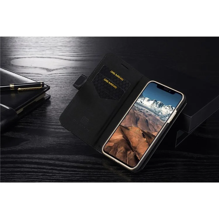 DG.MING Detachable 2-in-1 Genuine Leather Phone Case for iPhone X 5.8 inch - Black