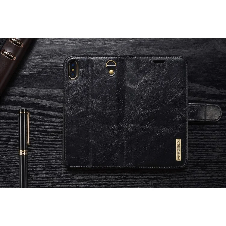 DG.MING Detachable 2-in-1 Genuine Leather Phone Case for iPhone X 5.8 inch - Black