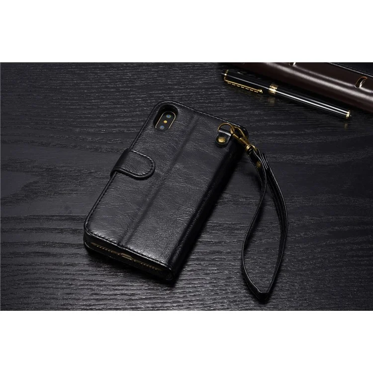 DG.MING Detachable 2-in-1 Genuine Leather Phone Case for iPhone X 5.8 inch - Black