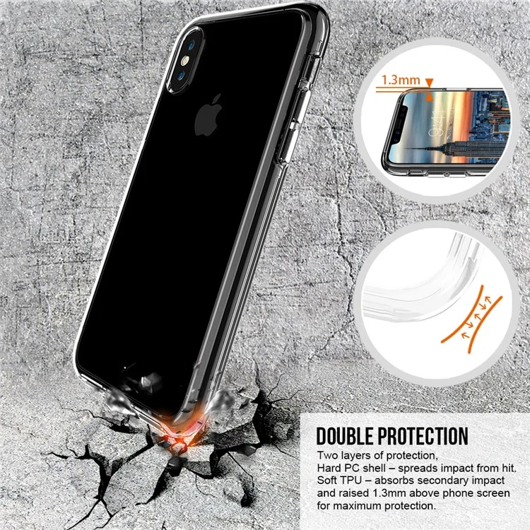 For iPhone X 5.8 inch Clear PC Back + TPU Frame Hybrid Phone Case - Transparent
