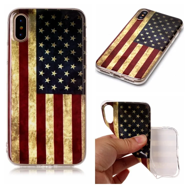 Pattern Printing IMD TPU Gel Cell Phone Cover for iPhone X/10 5.8 inch - American Flag