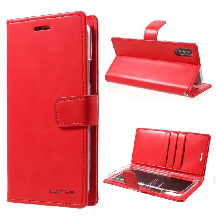 MERCURY GOOSPERY Blue Moon for iPhone X 5.8 inch Leather Stand Wallet Case - Red