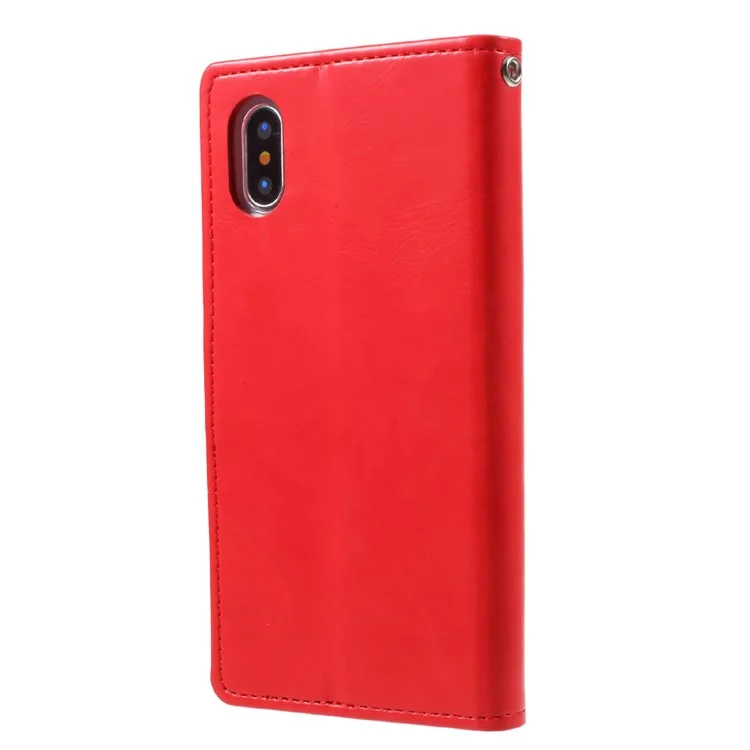 MERCURY GOOSPERY Blue Moon for iPhone X 5.8 inch Leather Stand Wallet Case - Red