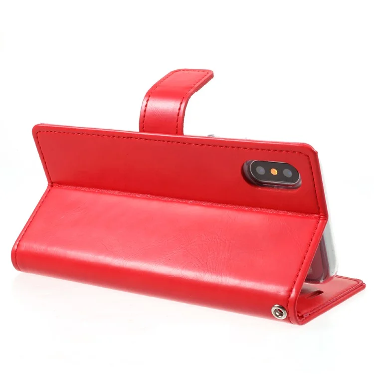 MERCURY GOOSPERY Blue Moon for iPhone X 5.8 inch Leather Stand Wallet Case - Red
