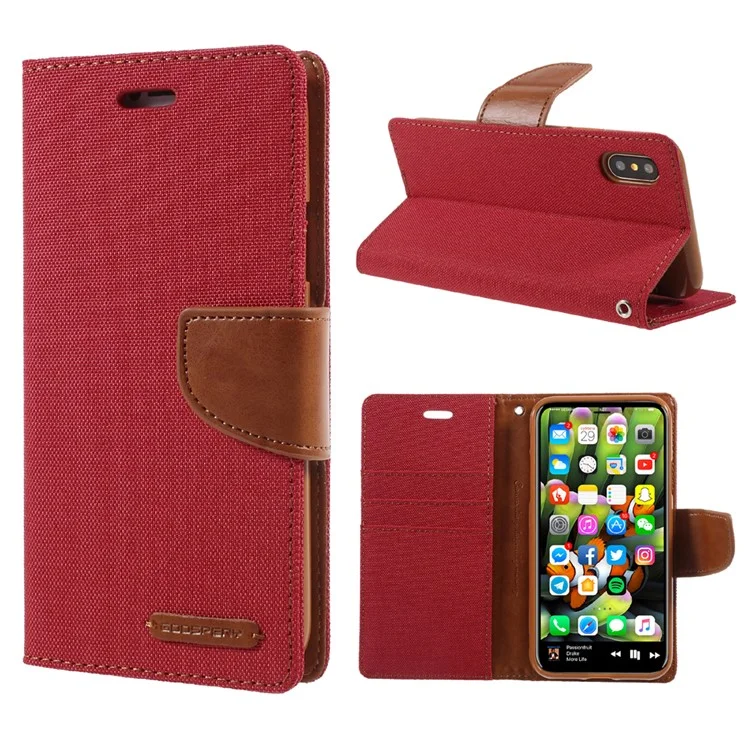 MERCURY GOOSPERY Canvas Diary Leather Wallet Case for iPhone X 5.8 inch - Red