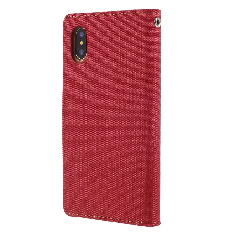 MERCURY GOOSPERY Canvas Diary Leather Wallet Case for iPhone X 5.8 inch - Red