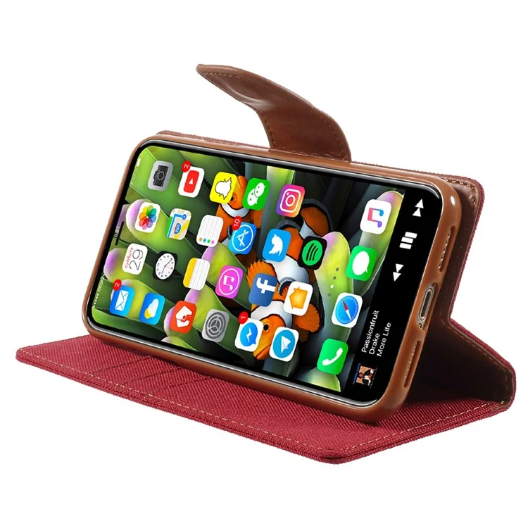 MERCURY GOOSPERY Canvas Diary Leather Wallet Case for iPhone X 5.8 inch - Red