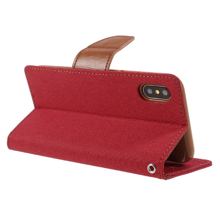 MERCURY GOOSPERY Canvas Diary Leather Wallet Case for iPhone X 5.8 inch - Red