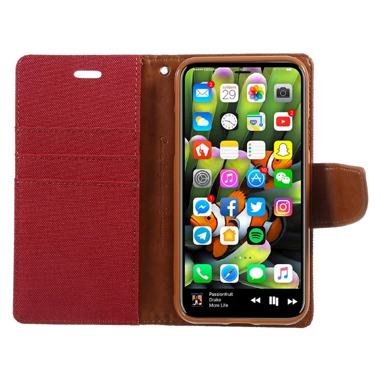 MERCURY GOOSPERY Canvas Diary Leather Wallet Case for iPhone X 5.8 inch - Red
